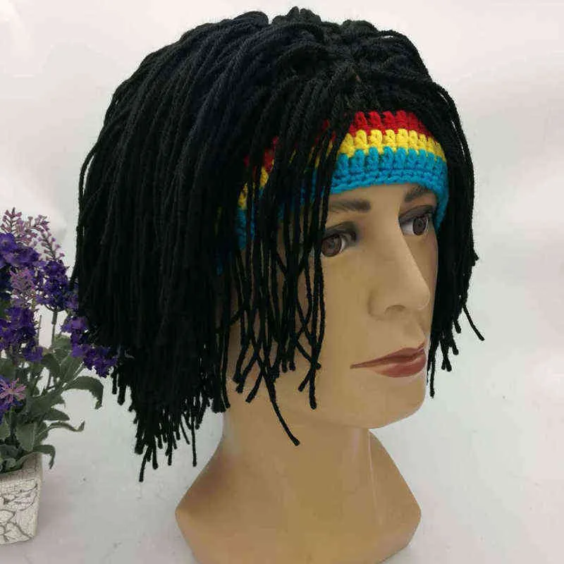 Rasta Wig Beanie Tampões Para Homens Handmade Crochet Inverno Quente Chapéu Gorros Halloween Halloween Presentes de Aniversário Funny Party Balaclava 211228