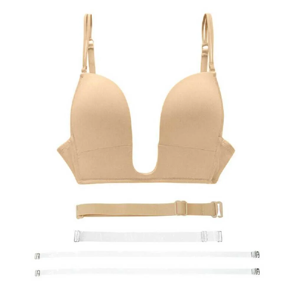 Drop Push up Bra sexy plunge Deep V transparent Adjustable Convertible Straps Sutian 70 75 80 85 90 95 A B C D E 210728