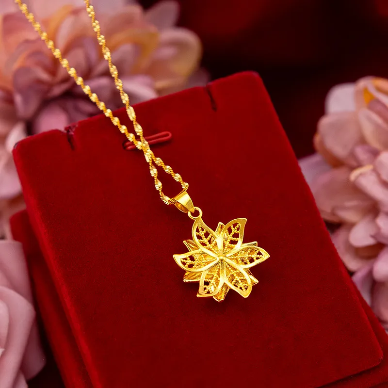 Belle chaîne pendentif fleur en filigrane, or jaune 18 carats, bijoux à la mode pour femmes, 226G