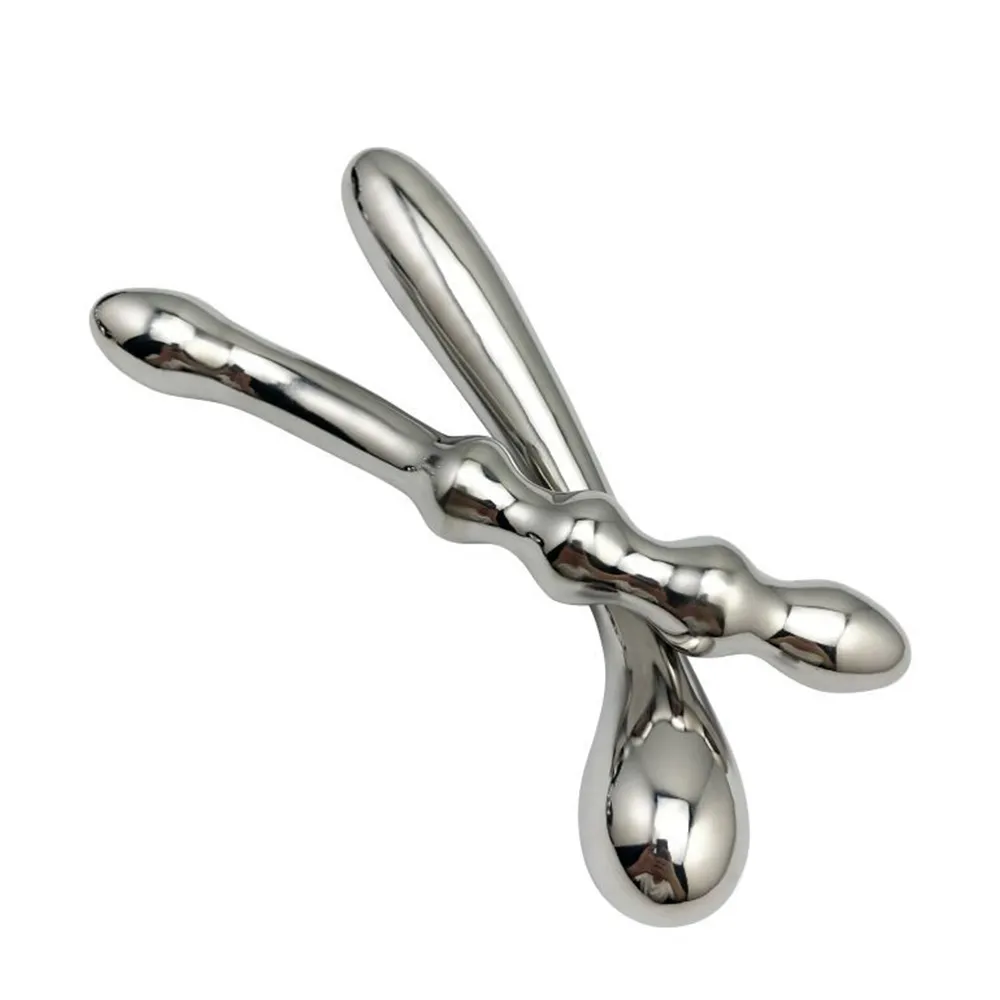 Consolador falso de doble Metal de acero inoxidable para adultos, varita de punto G, cuentas anales, tapón Anal, masajeador de próstata, juguetes vaginales sexys