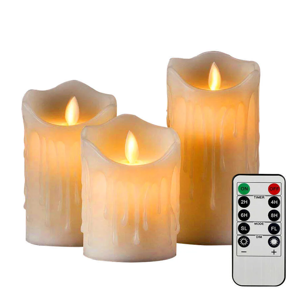 3 stks Afstandsbediening LED Vlamloze kaarsverlichting Pijler LED-kaarsjaar kaarsen batterij aangedreven LED-theelichten Pasen Candle 210702
