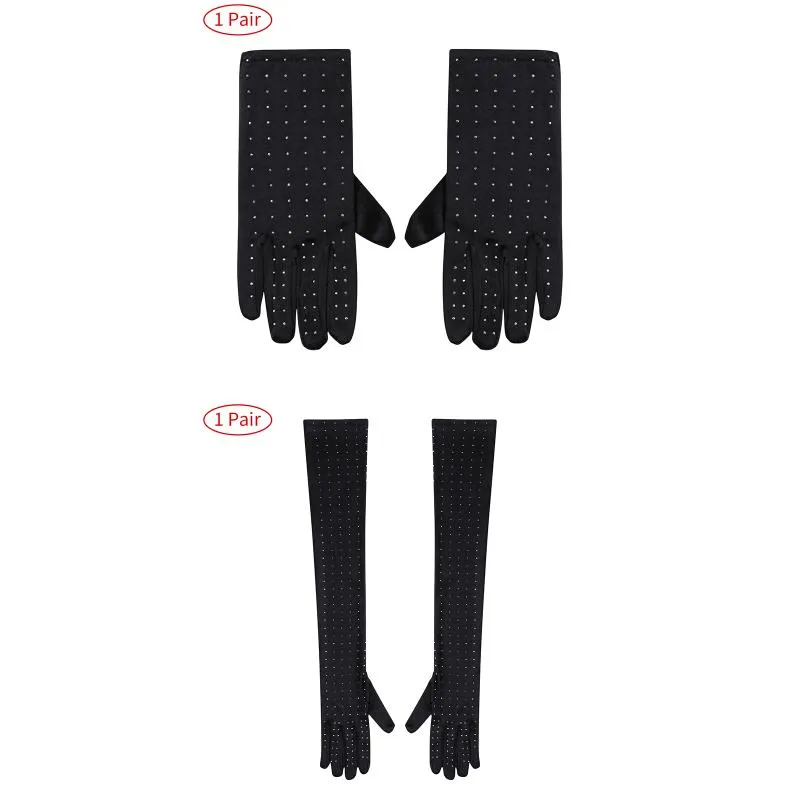 Cinq doigts gants e de satin de soie noire mitaines de mariée fête de mariage mariée mode paillettes forage femmes full3293