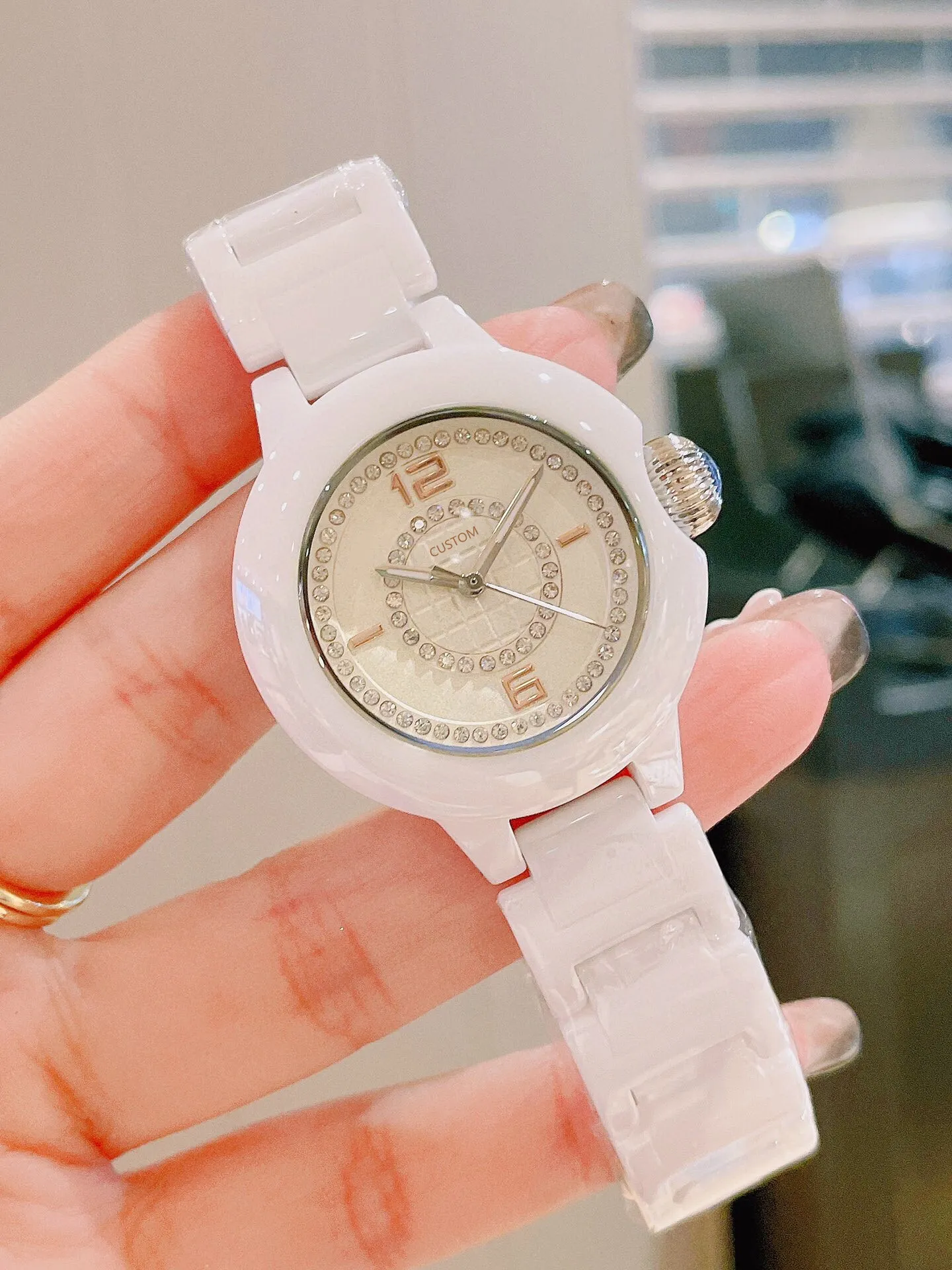 New Women White Black Ceramic Watches Luxury Brand cz diamond Number clock Fashion Lady Girl Ceramica Quartz Wristwatch