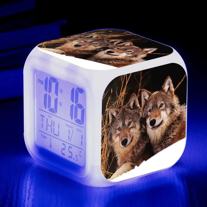 Diğer Saatler Aksesuarlar Wolf 3D Baskı Karikatür LED Saat Dijital Hayvan Elektronik Alarm Çocuklar İçin Yetişkinler Hediye2739