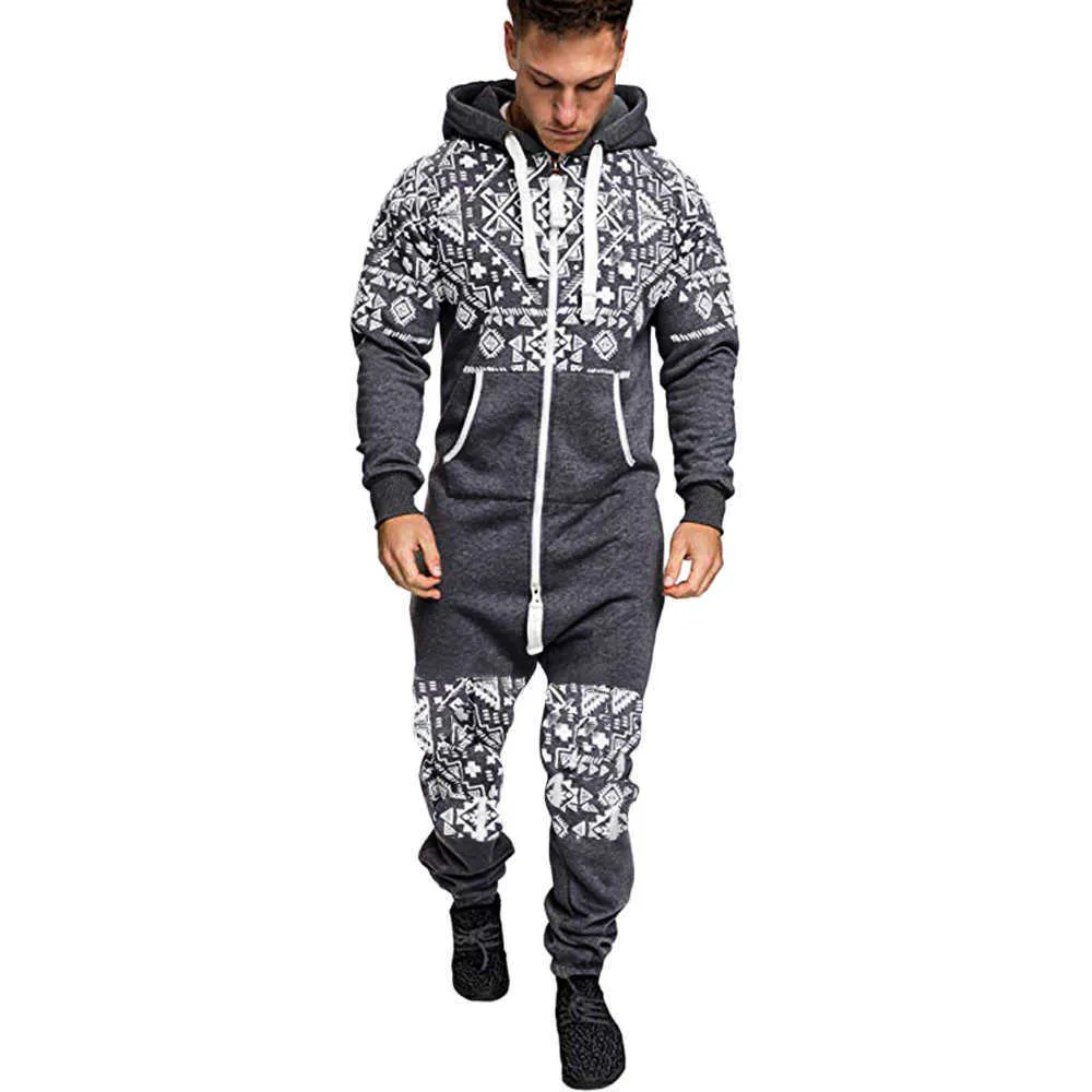 Herfst Mannen Sets Mode Dubbele Zipper Fleece Mannelijke Jumpsuit Tide Cool Hip Hop Printing Trainingspak Mannen Joggen Hooded Suit X0610