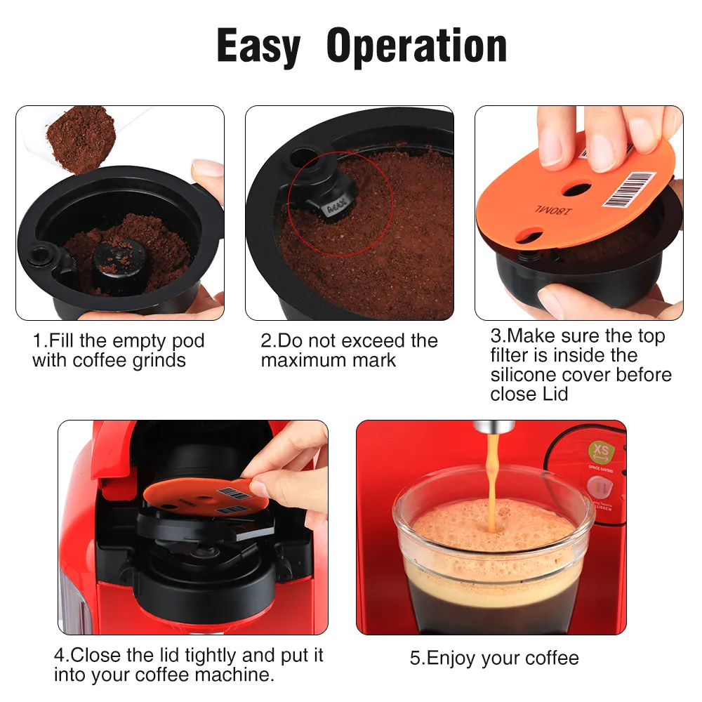 도착 DIY 맛 리필 가능한 커피 캡슐 B 0SCH 기계 TASSIM 0 재사용 가능한 포드 크레마 제조업체 에코 친화적 인 210309와 호환됩니다.