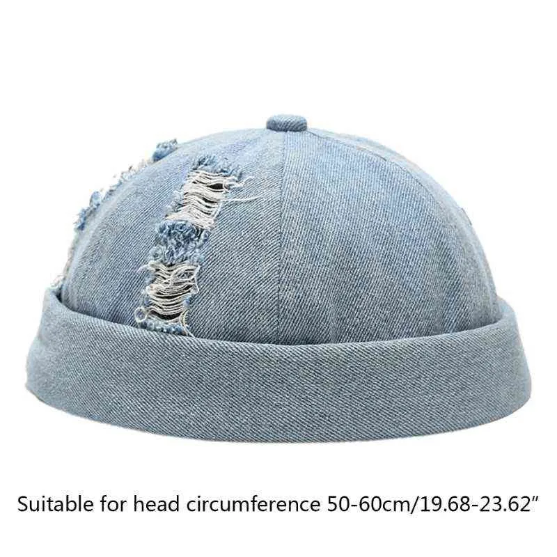 Casquette Docker Vintage déchirée sans bords en Denim, bonnet respirant, Style rétro japonais réglable O18 21 Drop Y21111228V