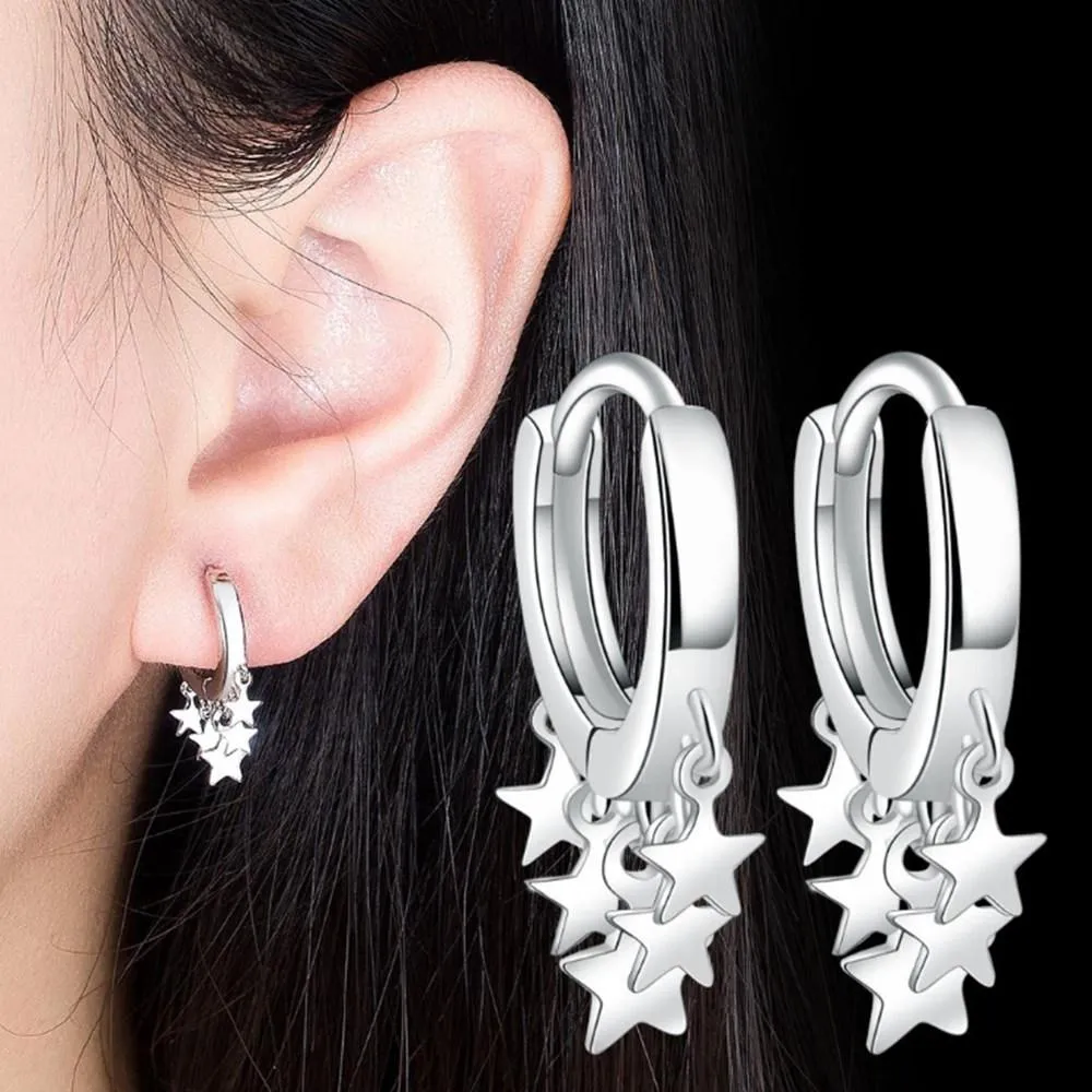 Boucle d'oreille cerceau en argent Sterling 925 pour femme, bijoux à la mode de haute qualité, doré, Rose, étoile, pompon, boucles d'oreilles, cadeau gf, huggies