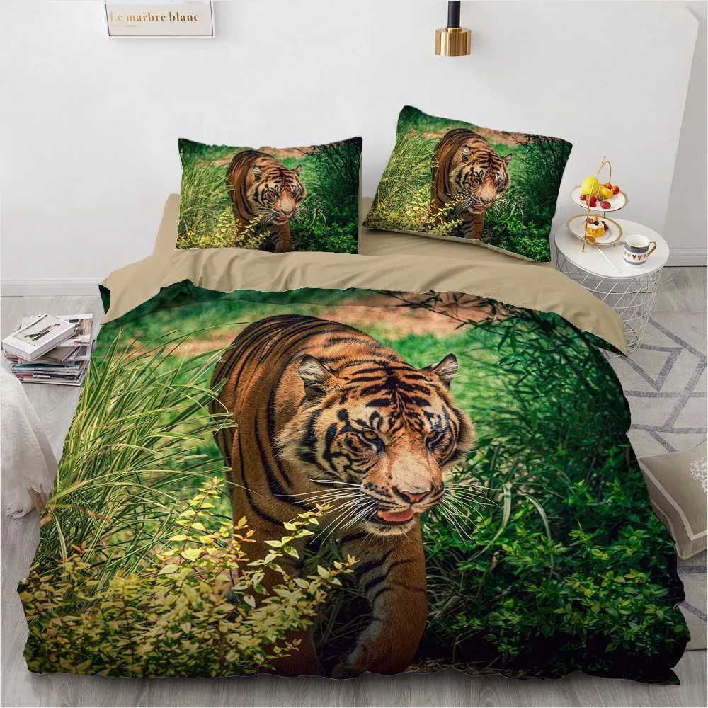 3d sängkläder sätter svart duvet quilt cover set conterter säng linne örngott kung drottning 180x210cm storlek djur tiger design tryckt 210309