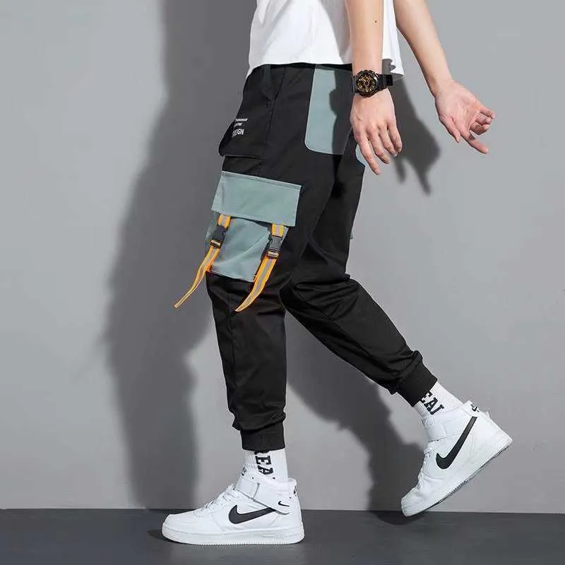 Hommes Harem Pantalons 2021 Hip Hop Rubans Jogger Pantalon Mode Casual Pantalon De Piste Streetwear Harajuku Pantalon De Survêtement Y0927