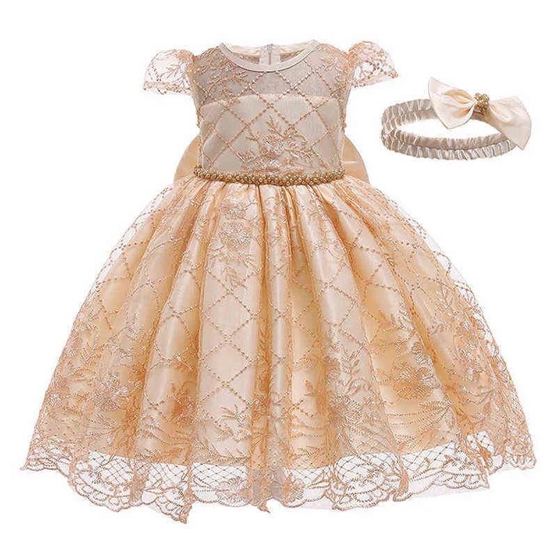 Vêtements de bébé fille robes de soirée formelles mode fleur broderie maille filles robe mignon grand arc rose robe de princesse cadeau d'anniversaire G1129