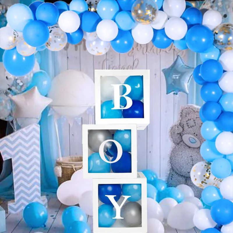 Transparent Name Age Box Baby Shower Girl Boy Decorations Baby One 1st Birthday Party Decor Gift Balloon Box Babyshower Supplies 210610