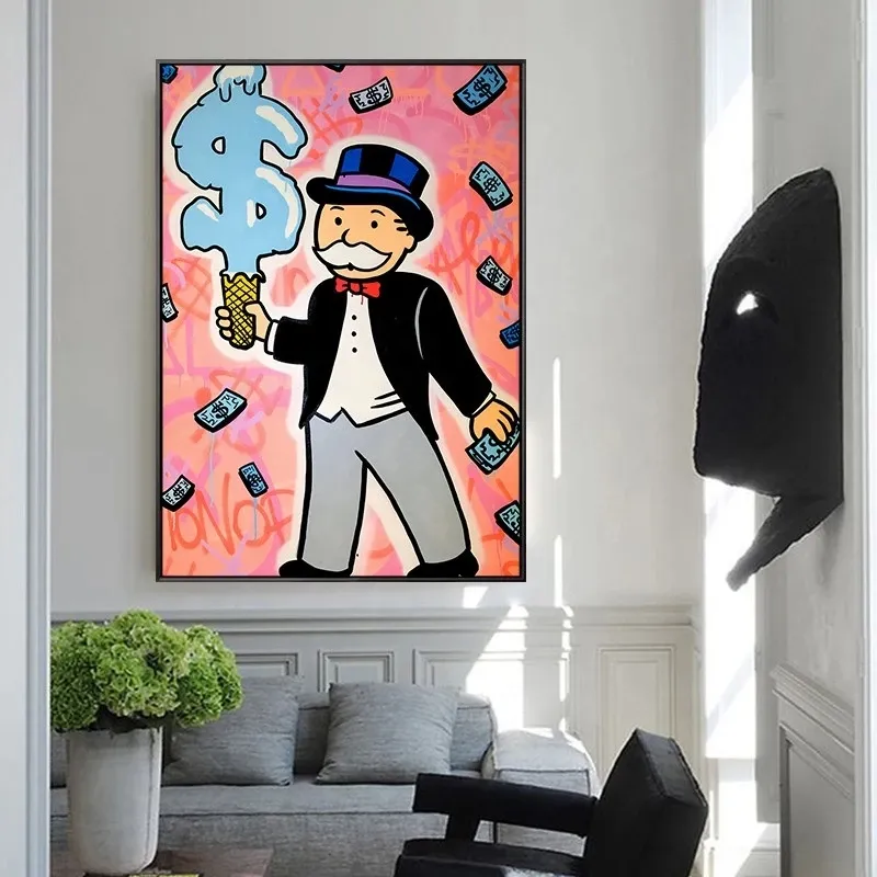 Alec Monopoly Millionaire Money Posters and Prints Street Graffiti Art Canvas Painting Cartoon Wall Art Pictures for Living Room H3188988
