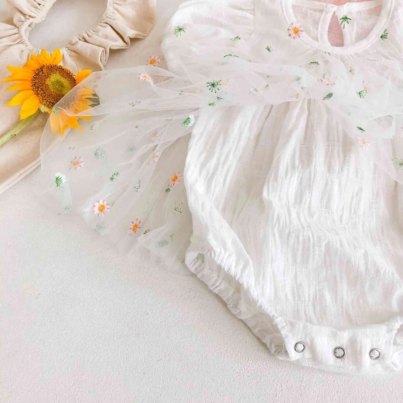 Sommer Neugeborene Mädchen Overall Kleidung Baby Schöne Daisy Print Kleid Romper + Stirnband Set Kurzarm Mädchen Prinzessin Kleider G1129