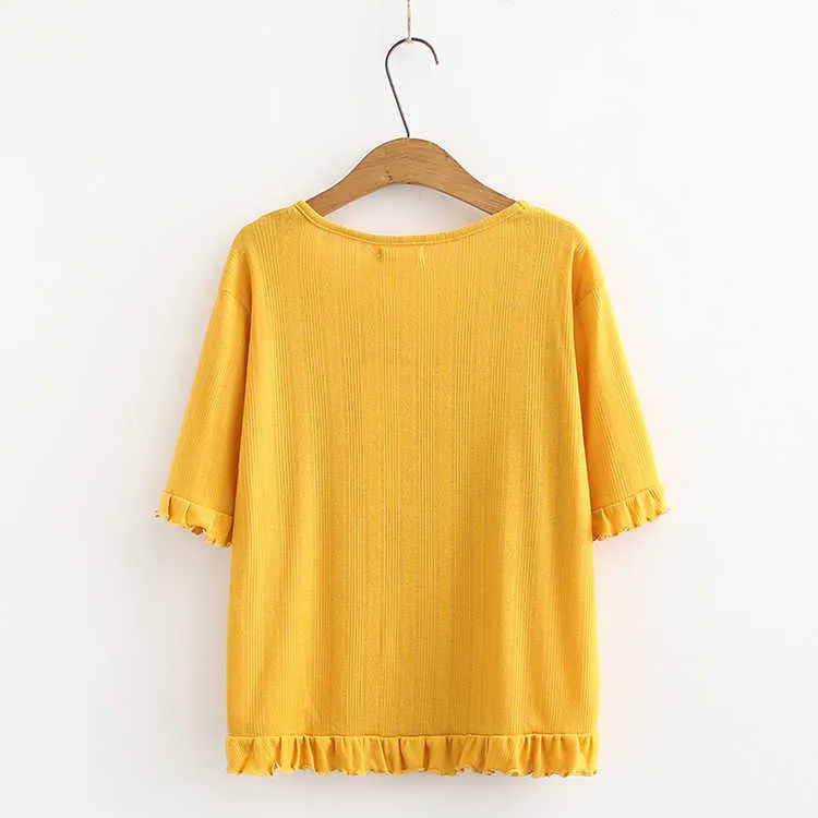 New 2021 Ladies Summer Plus Size Tops For Women Large Short Sleeve Loose Cotton White Yellow Ruffle T-Shirt 2XL 3XL 4XL 5XL Y0621