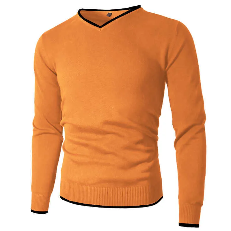 Heren trui pullover heren gebreide trui v-nek herfst en winter basic trui heren pullover effen stijl effen kleur 211018