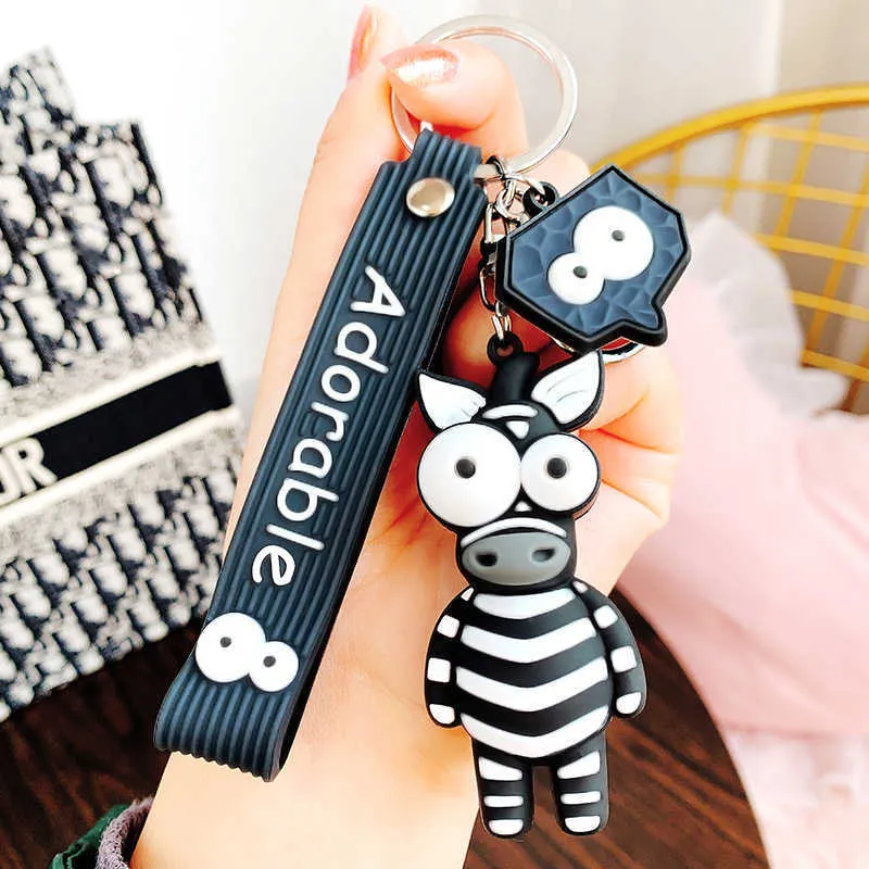 Mignon zèbre girafe drôle jouet porte-clés dessin animé PVC porte-clés style punk pendentif animaux porte-clés pour femmes enfant voiture porte-clés G1019