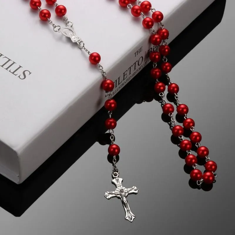 Pendant Necklaces Crucifix Charm Fashion Rosary Beads Chain Jesus Virgin Mary Cross Necklace226E