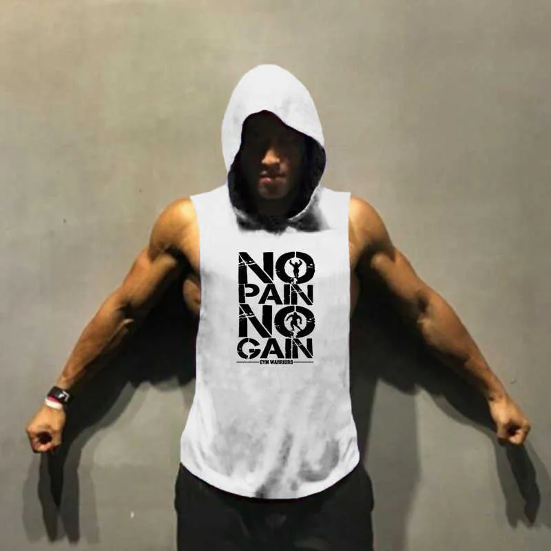 NO Pain GAIN Fitness Mens Summer cotton muscle shirt clothing tank top men sleeveless tops bodybuilding stringer gym vest 210623