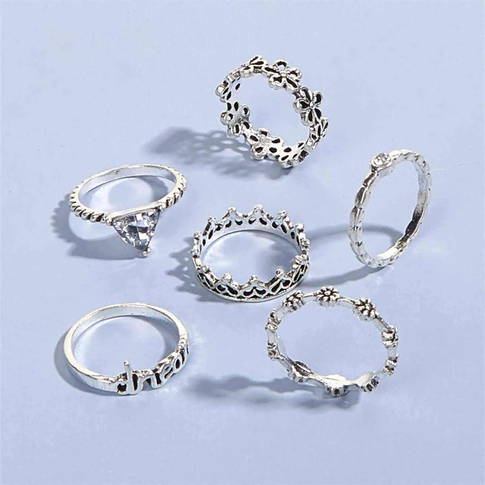 2021 Trendy Rvs Ringen voor Vrouwen Kleine Bloem Liefde Liefde Ring Set Mode-sieraden Anillos Anillo Acero Inoxidable G1125