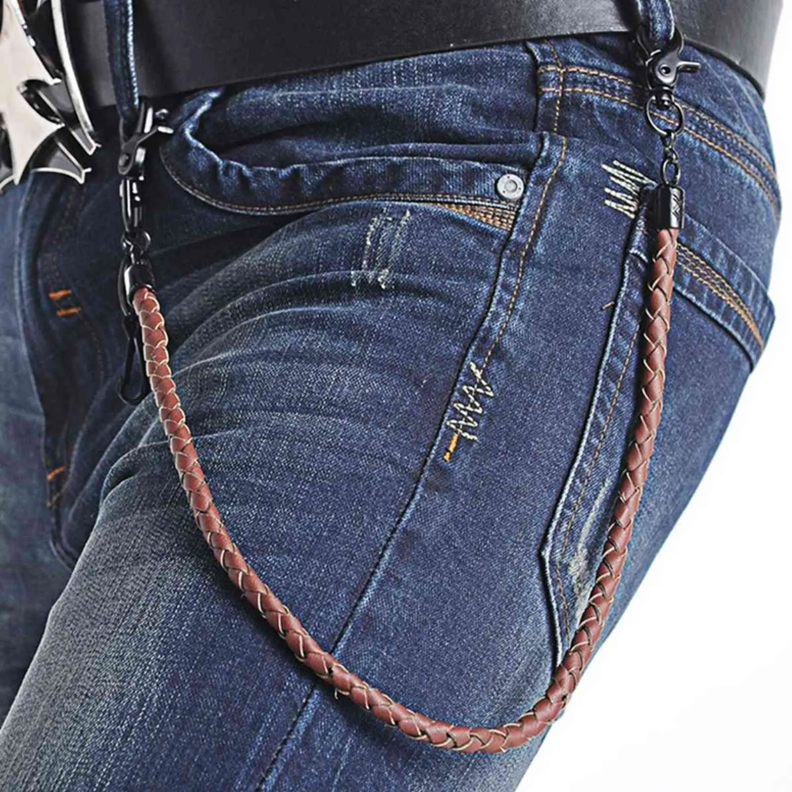 Classique Punk cuir motard porte-clés jean chaîne portefeuille chaîne taille chaîne hommes Rock vêtements accessoires H1126