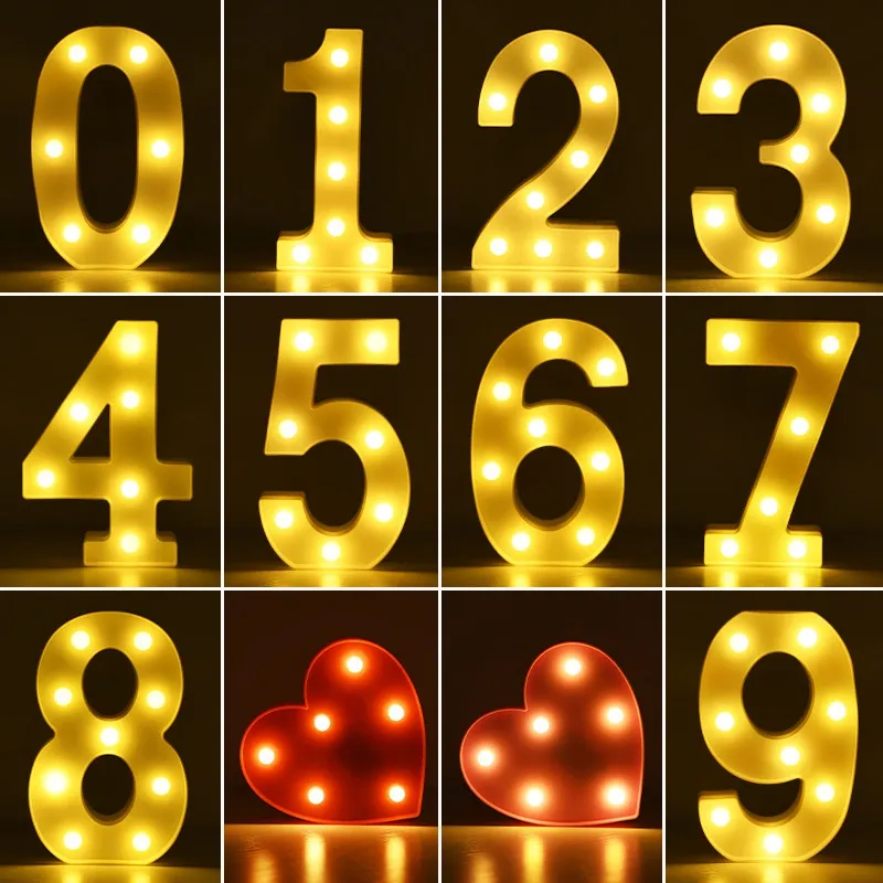 Luminosa Lede Lede Night Light Light English Alphabet Numero Lampada Decorazione feste di matrimonio Accessori la casa di Natale183i