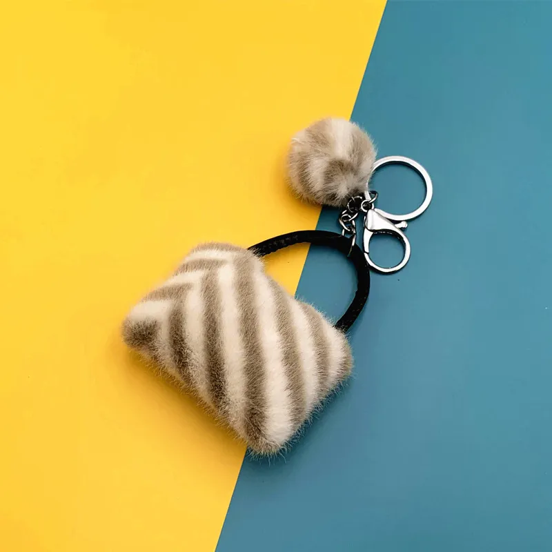 produit forme de rayure créatif Mini Pompon sac en peluche portefeuille sac à main pendentif porte-clés voiture porte-clés