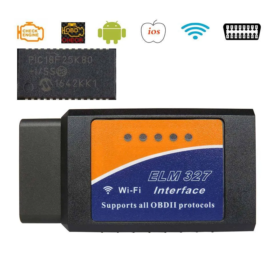 ELM327 V15 OBD2 Skaner Wi -Fibluetooth ELM 327 PIC18F25K80 OBD 2 II Auto Diagnostic Tools for AndroidiospctAblet PK ICAR21291140
