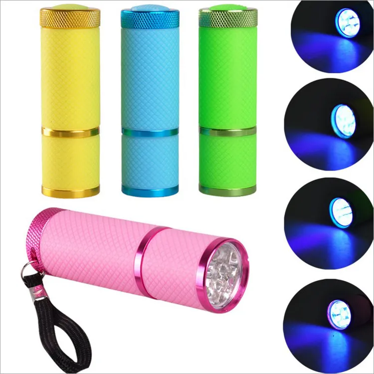Mini UV LED Işık Lambası Tırnak Kurutucu Jel Çivi Için 9 LED El Feneri Taşınabilirlik Tırnak Kurutucu Makinesi Nail Art Araçları 50 adet DHL