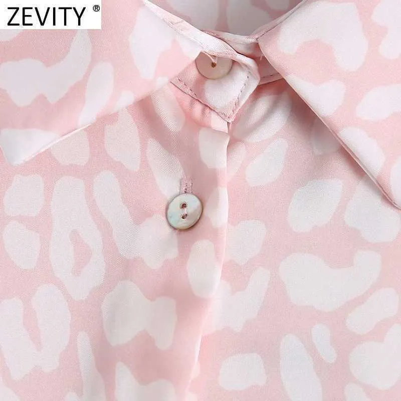 Zevity Womenファッションヒョウプリントカジュアルスモックブラウスオフィスレディ長袖ビジネスシャツ女性シックサテントップスLS9041 210603