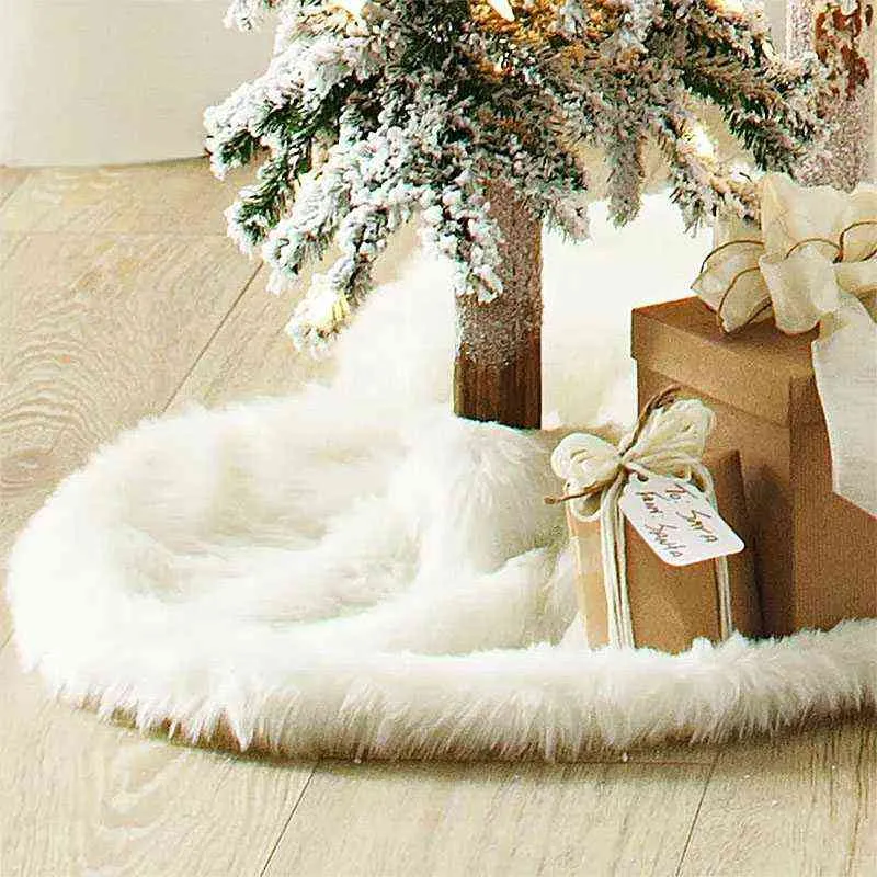 Branco de pelúcia de Natal saia de pele de pele carpete feliz Natal decoração para casa Natal árvore saias ano decoração Navidad 211104