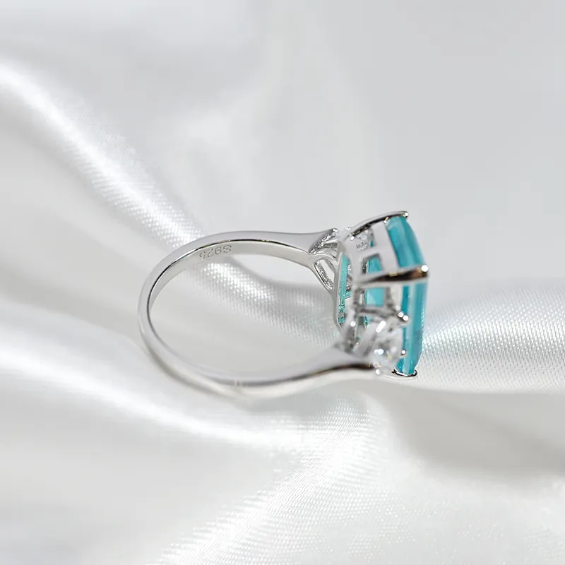 Oevas 100 925 prata esterlina paraiba turmalina anéis de pedra preciosa para mulheres espumante alto carbono diamante casamento jóias finas 22027114375