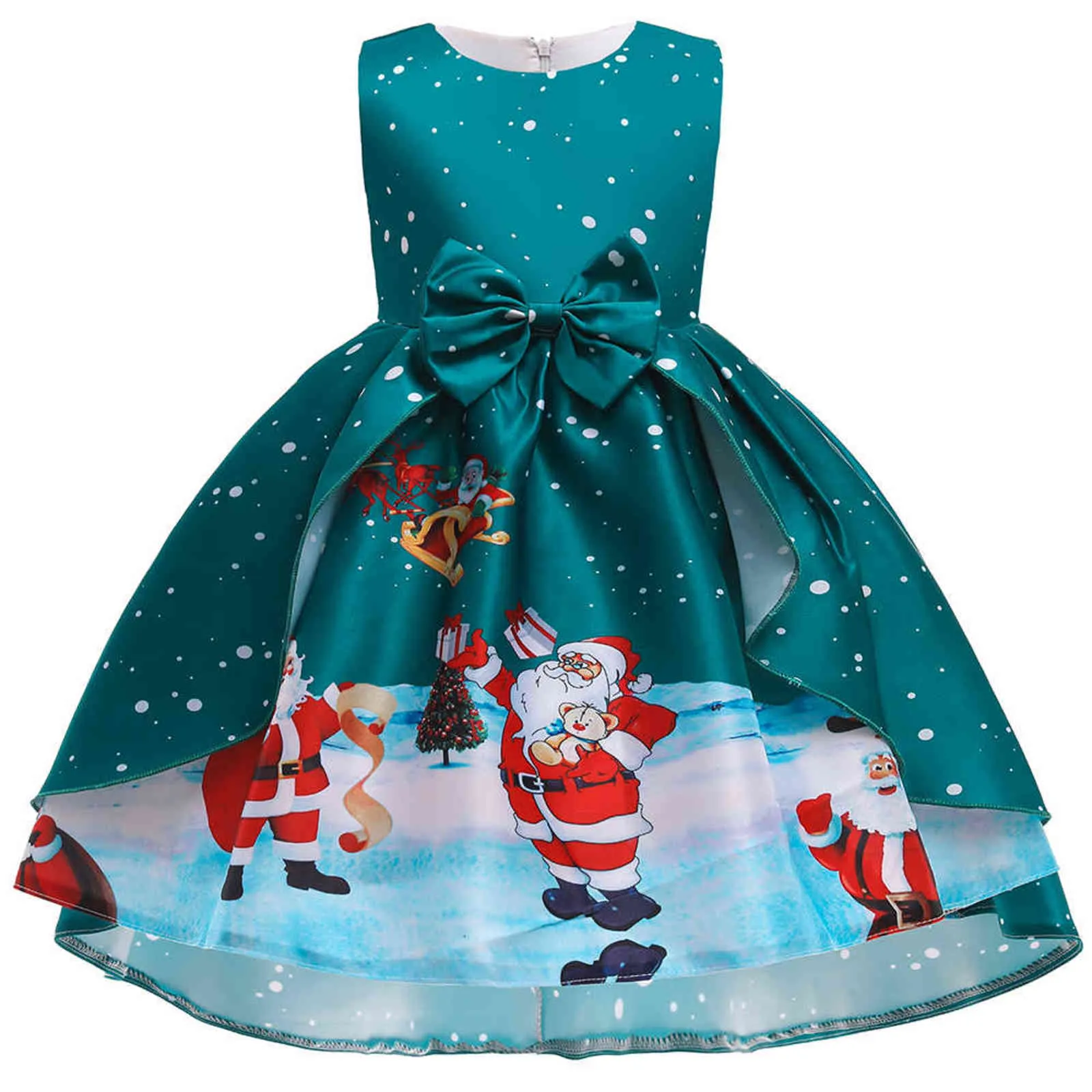 Christmas Dress For Kids Girl Print Santa Claus Princess Dresses New Year Baby Girls Party Dress Children Cosplay Costume 3-10Y G1129