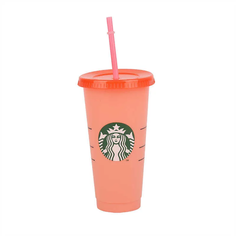 Starbucks Color Changing Cups Colour Reusable Cup Tumbler with Lid Cold Cups Plastic Cup Summer Collection Starbucks