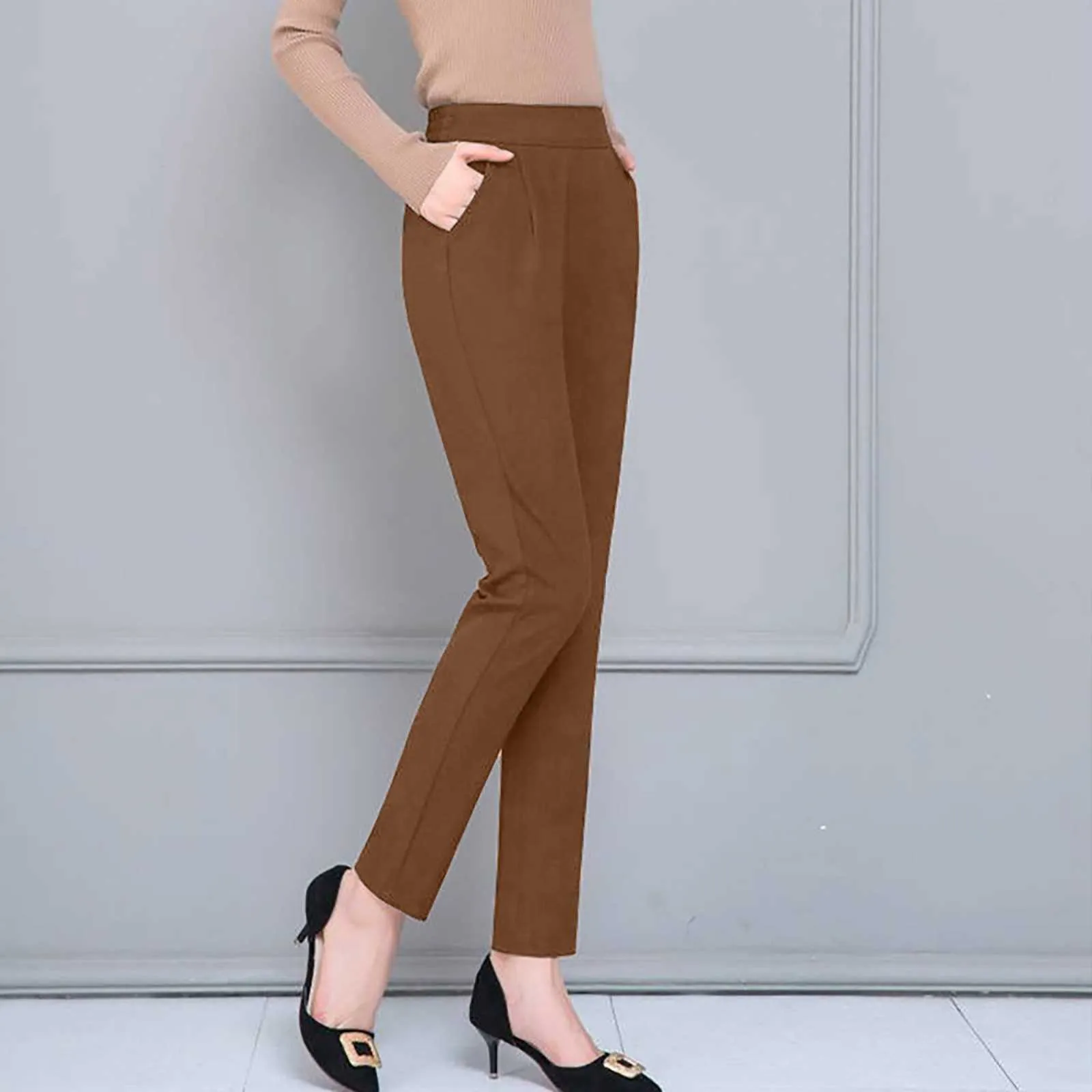 2021 Nya byxor passar höga midjabyxor kvinnor mode kontorsbyxor chic elegant solid färg casual kvinna byxor # f3 q0801