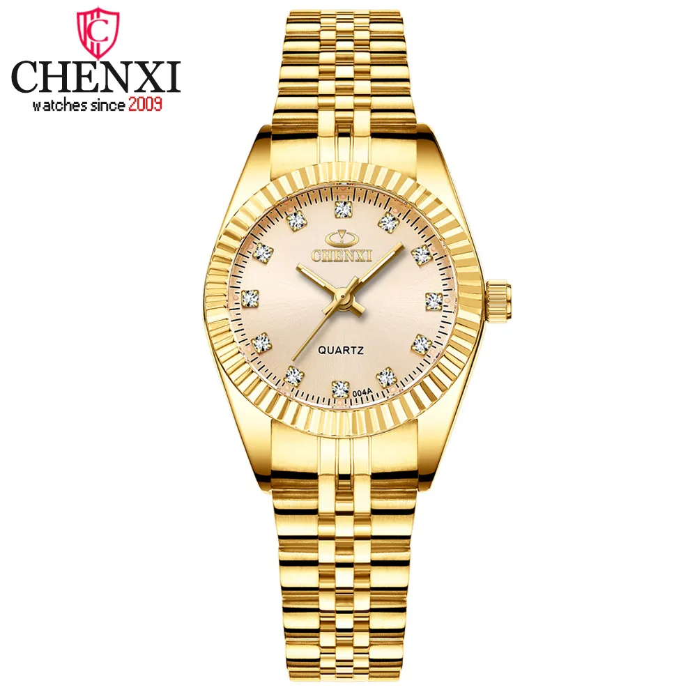 Luxury Women Watches Ladies Fashion Quartz Watch for Women Golden Rostly Steel Armswatches Casual Female Clock XFCS344U