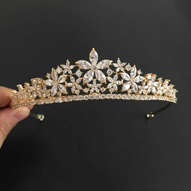 Slbridal Crystals Rhinestones Pearls Copper Cubic Zircon Wedding Tiara CZ Bridal Queen Princess Pageant Party Crown Bridesmaids X0272W