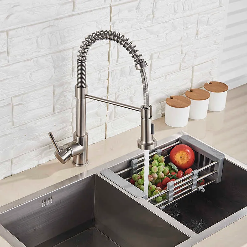 Senlesen Spring Kitchen Sink Faucet Double Water Modes Kupfer Kitchen Faucet Rotating Sink Faucet and Cold 210724