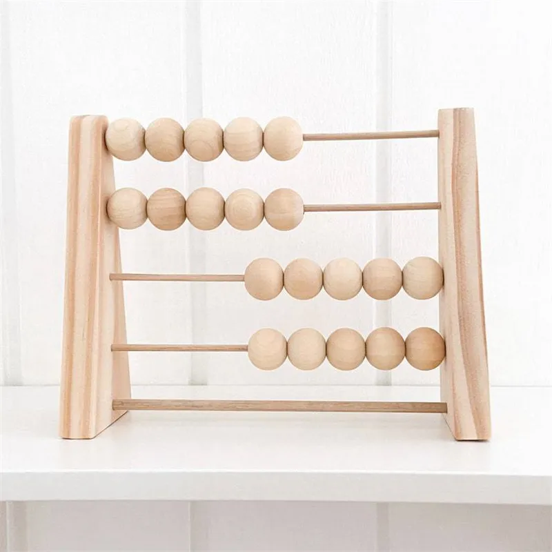 Natural Wooden Abacus With Beads Kids Room Desktop Decor Baby Early Learning Eonal Toys Girl Boy Craft Ornament Gifts 220309