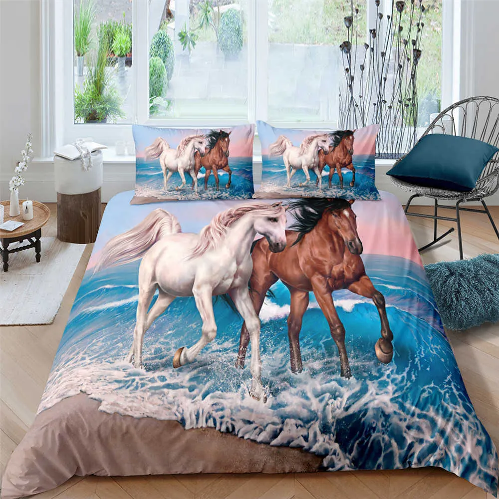 Bo niu sängkläder set cover king size queen hours horse djur sovrum täcke h09138399841