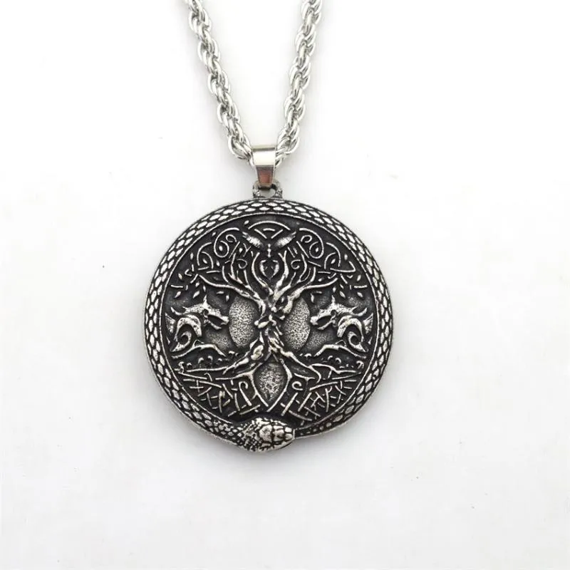 Pendentif Colliers Arbre de vie Loup Serpent Collier Ouroboros Viking Talisman Norse World Jewelry315Z