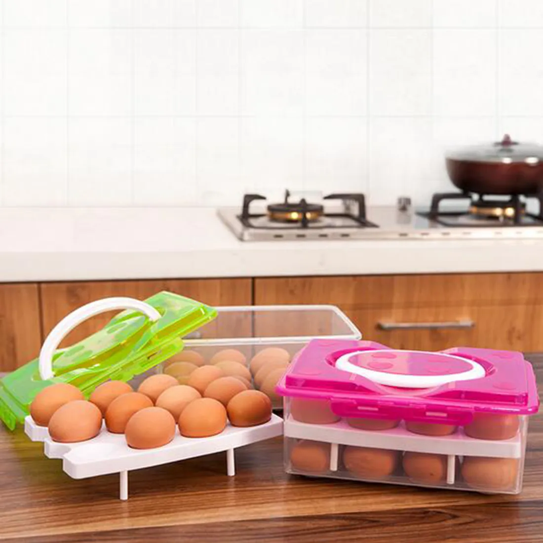 24 grade Caixa de ovos de comida Organizador de recipientes convenientes Caixas de armazenamento de dupla camada Durável multifuncional crisper produtos 210309