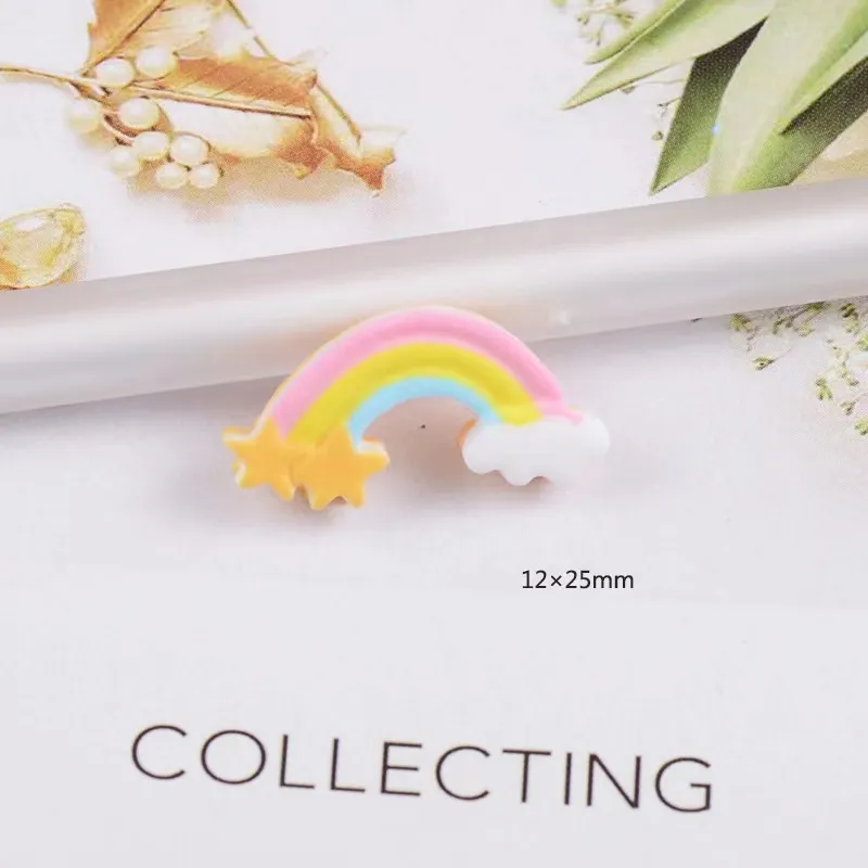 50 piezas lotes lindos componentes de unicornio artesanías caricaturas de arco iris plano de resina plana materiales de arco de resina de bricolaje accesorios de pegatinas 2080