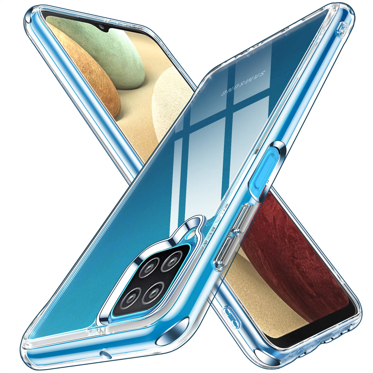 Luxe Crystal Transparante Schokbestendige Telefoon Gevallen voor Samsung Galaxy A12 5G Zachte TPU Bumper Hard PC Acryl Beveiligingsachterle