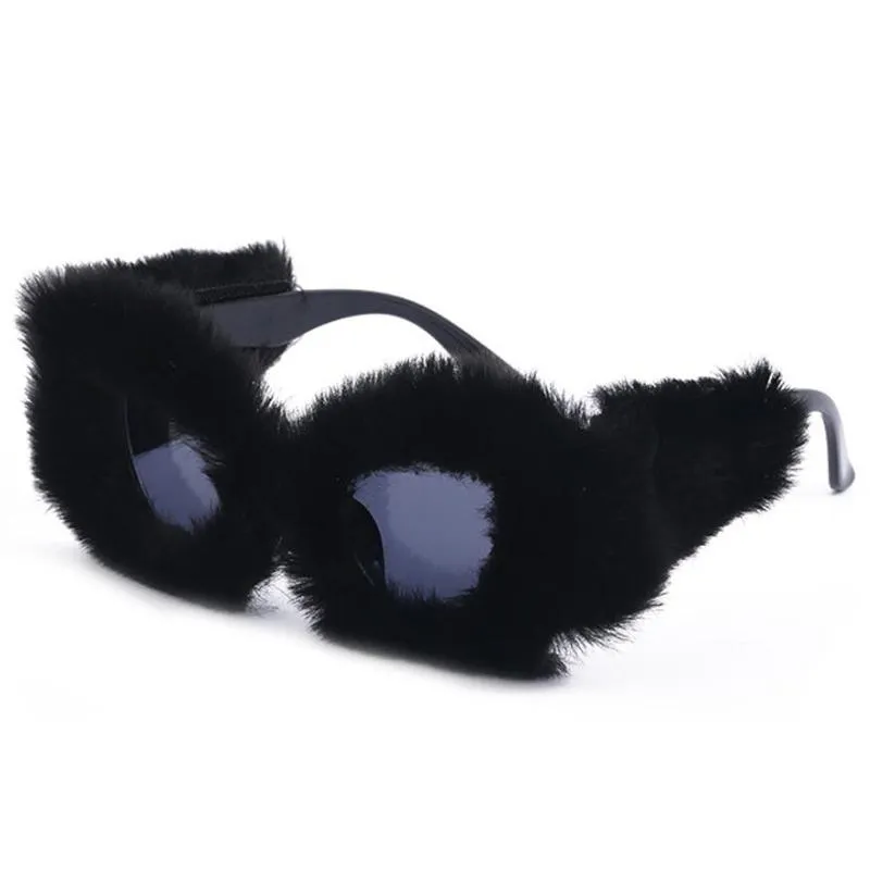 Sonnenbrille Fuzzy Cat Eye Frauen Schwarz Marke Designer Übergroße Sonnenbrille Weibliche Lustige Party Brillen Mode Accessories253r