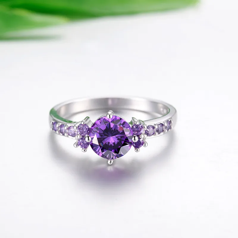 Yhamni Trendy Schły Solidny srebrny 925 Biżuteria fioletowe kryształowe pierścienie dla kobiet luksus ametyst pierścień koktajl r1997438153