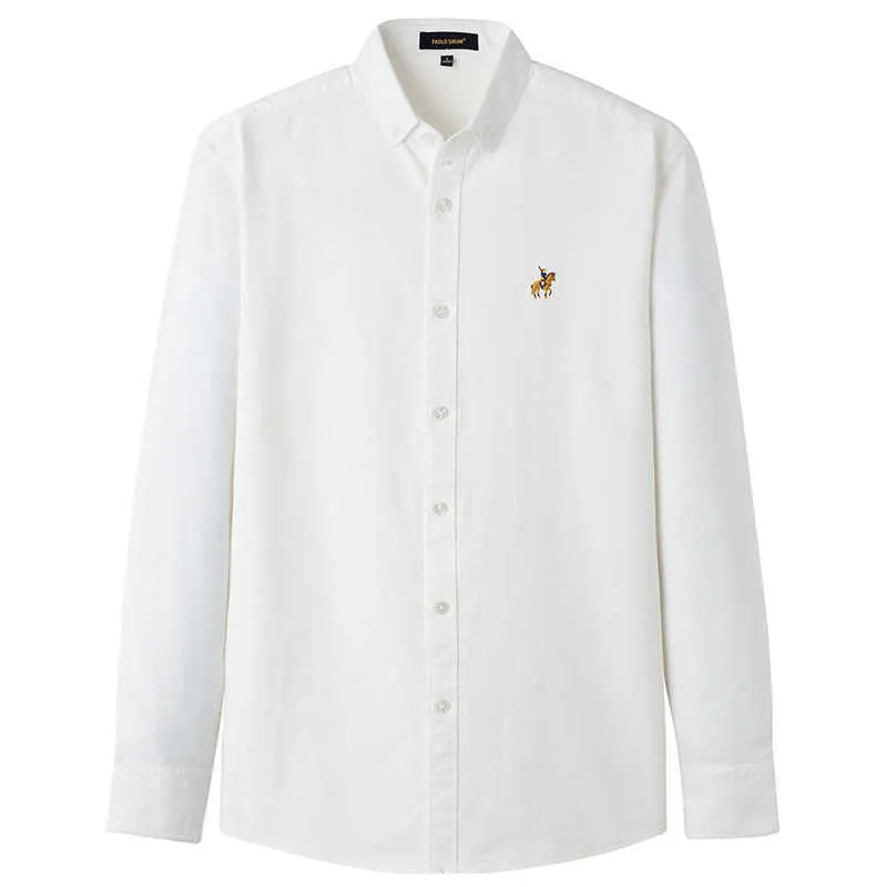 Casual 100% coton hommes Oxford chemises à manches longues épais coupe régulière broderie cheval créateur de mode 210721