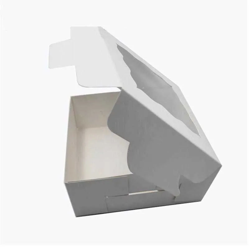 12ピースホワイトクラフト紙カラーパン屋クッキーケーキのパイ箱windown windowsパッケージ装飾的な箱のための装飾的な箱包装袋210724