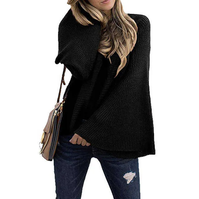 autumn women Big Flare sleeve pullover sweaters long-sleeved O-neck black sweater pull femme nouveaute jumper mujer 210604