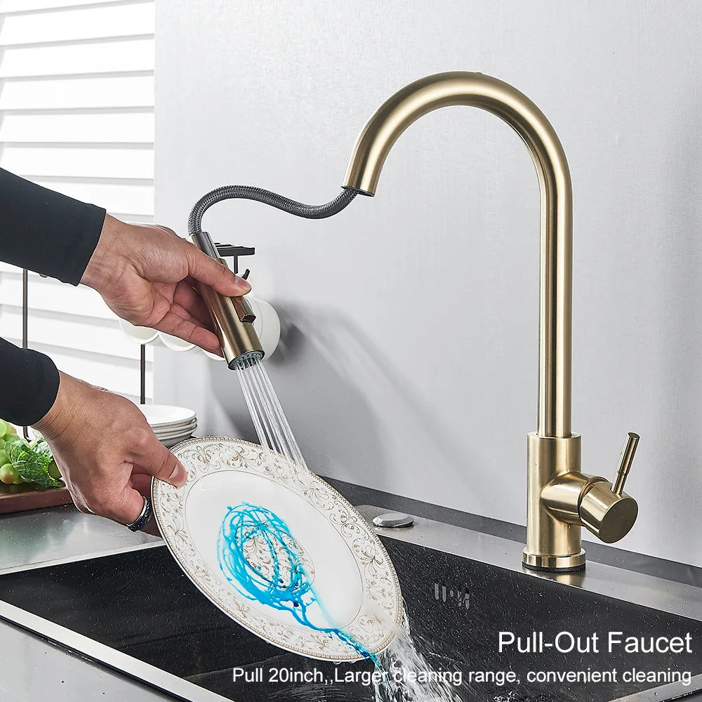 Pull Out Sensor Kitchen Faucet Brushed Gold Sensitive Touch Control Faucet Mixer For Kitchen Touch Sensor Kitchen Mixer Tap4411693